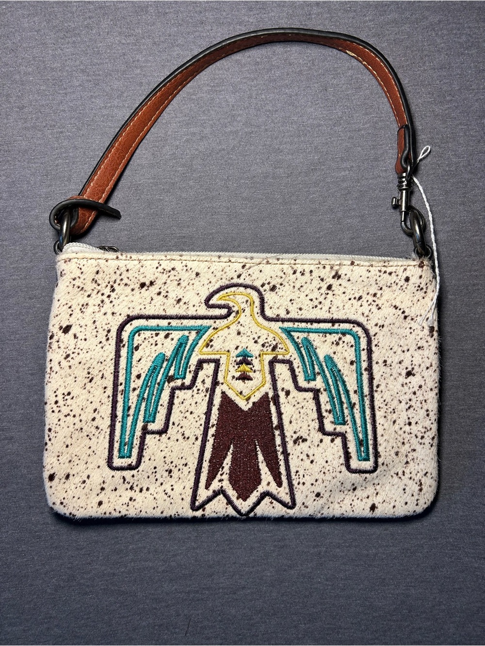 Justin Boots Speckled Cream Wristlet with Turquoise & Brown Thunderbird